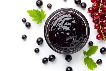 Wall Mural - Isolated blackcurrant jam white background top view