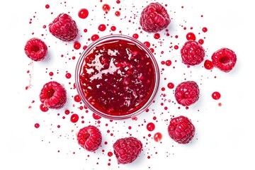 Wall Mural - Top view of isolated raspberry jam spot on white background