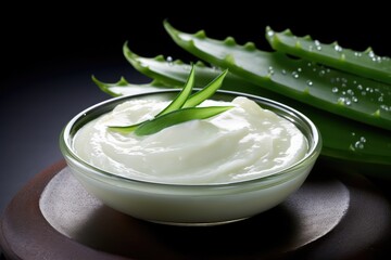 Wall Mural - An image depicting aloe vera combined with cream and salt.