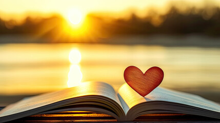 Wall Mural - book on the beach with heart shape