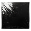 Black vinyl record album cover wrapped in transparent plastic  isolated on white background
