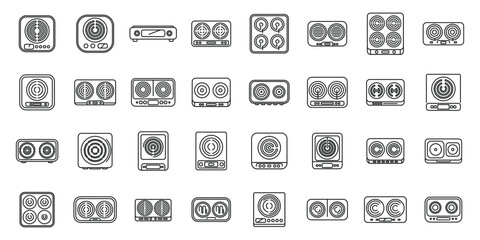 Sticker - Induction cooker icons set outline vector. Cooking house. Oven stove