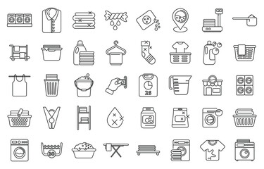Wall Mural - Laundromat icons set outline vector. Laundry room. Service interior home