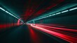 Slow motion footage of car tail lights leaving a vibrant trail of red beams as it navigates through a dimly lit tunnel. The light streaks almost seem to dance against th