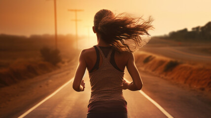 Wall Mural - young man runner start running on road