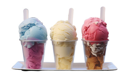 Photo different flavors of ice crea, Isolated on transparent PNG background, Generative ai