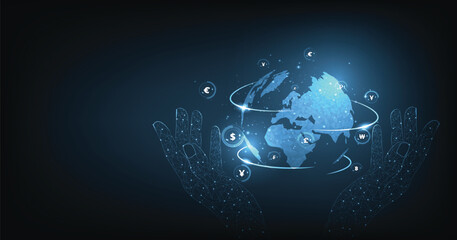 Aufkleber - Global currency money transfer concept.Global network connection.Global currency exchange, Foreign exchange, Payment mechanism.Global Currency. Vector Illustration.	