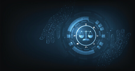 Internet law on a Dark Blue background. Cyber Law as digital legal services Labor law, Lawyer.
