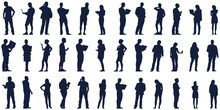 Set Of Office Workers, Silhouettes. Large Selection Of Business And Office People.