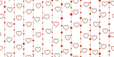 Aufkleber - Rows of hearts and dots. Vector pattern of repeating connected chains of hearts. Red color.