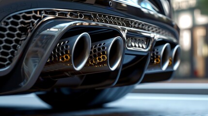 A tight shot of a heavily modified exhaust system featuring a unique and aggressive sound that sets it apart from a traditional exhaust