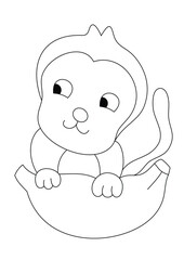 Wall Mural - vector of a cute cartoon monkey in black and white coloring pages