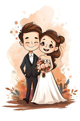 Wall Mural - Bride and groom cartoon on wedding day.