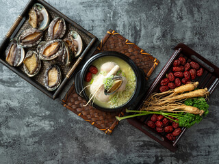 Poster - samgyetang, chicken soup with ginseng, Samgyetang ingredients