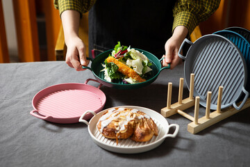 Canvas Print - Salads and desserts on the table