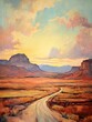 Nostalgic Route 66 Landscapes: Vintage Painting of Old-time Highway and Retro Roadtrip Art