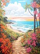 Sunset Surf: Vibrant Pathway Painting Leading to Retro Beach Trail