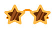 © shamanistik_art - Star shaped sunglasses, vector icon. Colorful yellow glasses with reflections, 60s and 70s style. Trendy accessory for disco party, carnival. Funny plastic glasses for children. Flat cartoon clipart