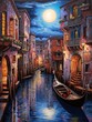 Romantic Venetian Canals Handmade Painting: Island City on Water, Stunning Artwork