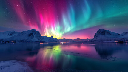 Wall Mural - aurora rainbow over the river