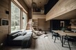 a contemporary and natural small home interior. Generative AI