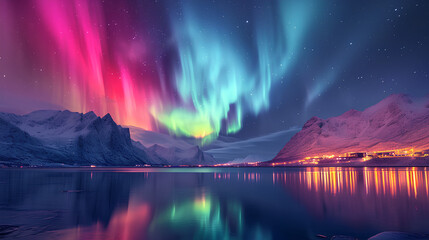 Wall Mural - aurora over the lake