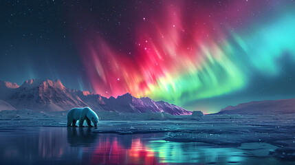 Wall Mural - aurora borealis over the lake