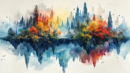 Surreal landscapes are brought to life in a watercolor masterpiece.