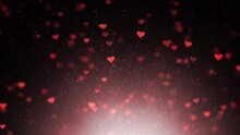  Seamless Loop Flickering Red Hearts On Dark Background. Valentine's Day Holidays Copy Space Greeting Card.