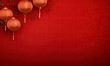 © Fathor - Red lantern hanging high, in the red simple Chinese pattern background, simple and beautiful generative AI