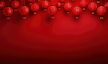 Red Lantern Hanging High, In The Red Simple Chinese Pattern Background, Simple And Beautiful Generative AI