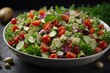 Fresh healthy vegetable salad on the big plate