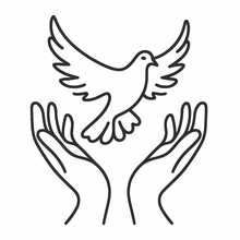 One Continuous Line Drawing Of Flying Dove With Two Hands. Bird Symbol Of Peace And Freedom In Simple Linear Style. Mascot Concept For National Labor Movement Icon. Doodle Vector Illustration