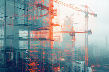 Canvas Print - building construction engineering project concept with double exposure