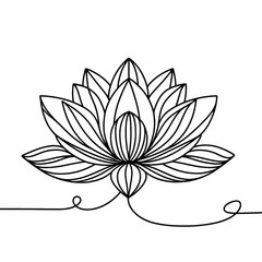 Wall Mural - Flower lotus in one continuous line drawing. Logo yoga studio and wellness spa salon concept in simple linear style. Water lily in editable stroke. Doodle contour vector illustration