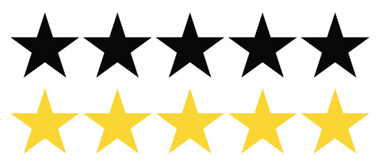 Five stars rating icon. Five stars customer product rating. Vector illustration. Premium quality. Golden stars, black star