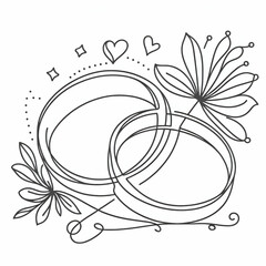 Wall Mural - One continuous line drawing of Wedding rings. Romantic elegance concept and symbol proposal engagement and love marriage in simple linear style. Editable stroke. Outline vector illustration