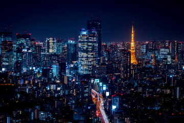 Wall Mural - Skyscrapers in Minato, Tokyo, Japan with a view of Tokyo Tower