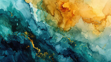 Abstract Watercolor Background Combining Green, Blue And Brown Colors