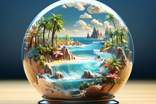 Summer Dreams, Miniature Beach Paradise Inside A Glass Globe