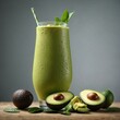 Fresh avocado and avocado smoothie in glass