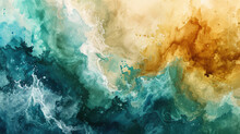 Abstract Watercolor Background Combining Green, Blue And Brown Colors