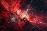Fototapeta Kosmos - Red Nebula and galaxies in space. Abstract cosmos background