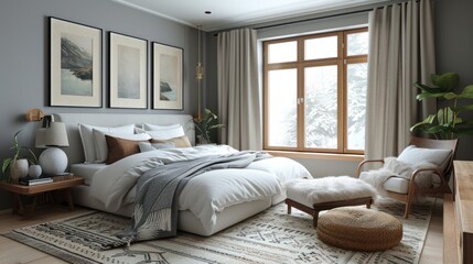 Wall Mural - Scandinavian interior design of modern bedroom.