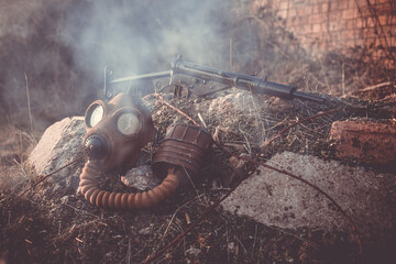 Wall Mural - gas mask and sten gun 