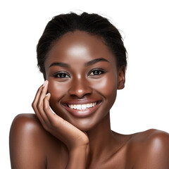 Wall Mural - Beautiful beauty African American young woman posing and makeup style with touch her face and perfect skin, Facial treatment, Cosmetology, plastic surgery, isolated on white background, png