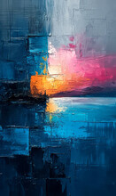 Abstract Oil Painting On Canvas. Sunset Over The Sea.