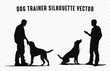 Dog Trainer Silhouettes Black Vector, A Man training a dog Silhouette