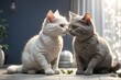 Two cats, white in gray.  gently in love
