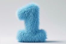Cute blue number 1 or one as fur shape, short hair, white background, 3D illusion, storybook style